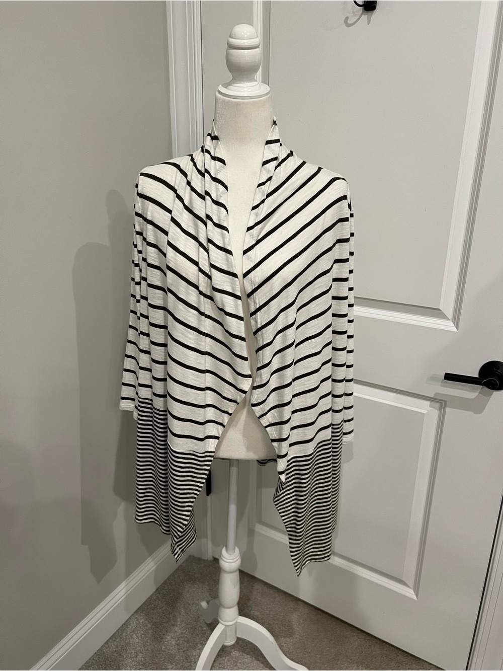 Talbots Brown & White Striped Open Front Cover Up Size M New!